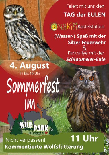 Plakat des Sommerfests im Wild- und Wanderpark Südliche Weinstraße 2024.